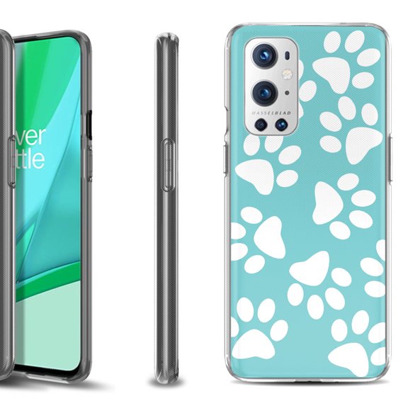 Slim-Fit Flexible TPU Gel Phone Case Compatible with OnePlus 9 PRO 5G, by OneToughShield - Pet Paw / Teal