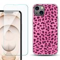 thumbnail image 1 of Slim-Fit Flexible TPU Gel Phone Case for iPhone 13, with Tempered Glass Screen Protector, by OneToughShield ® - Cheetah Pink, 1 of 4