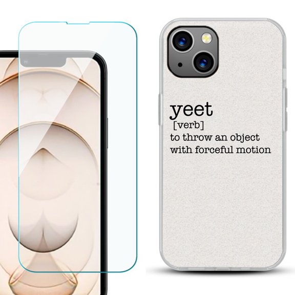 Slim-Fit Flexible TPU Gel Phone Case for iPhone 13, with Tempered Glass Screen Protector, by OneToughShield ® - Dictionary/Yeet