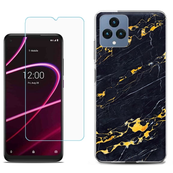 Slim-Fit Gel TPU Fashion Phone Case for T-Mobile Revvl 6 5G, with Tempered Glass Screen Protector, by OneToughShield  - Marble / Lava