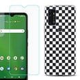 thumbnail image 1 of Slim-Fit Gel TPU Phone Case for Cricket Dream 5G, with Tempered Glass Screen Protector, by OneToughShield ® - Checker B/W, 1 of 2