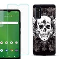 thumbnail image 1 of Slim-Fit Gel TPU Phone Case for Cricket Dream 5G, with Tempered Glass Screen Protector, by OneToughShield ® - Grunge Skull, 1 of 2