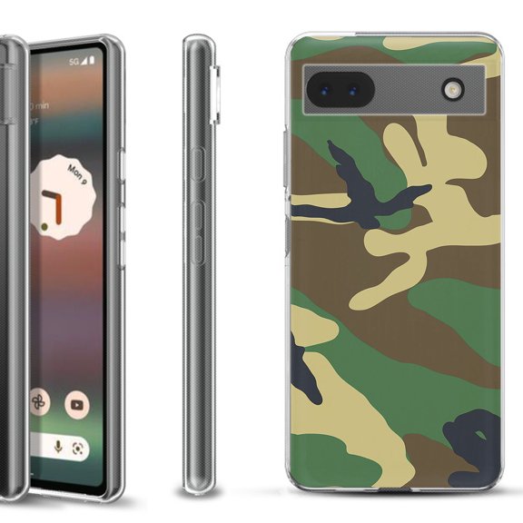 Slim-Fit Gel TPU Phone Case for Google Pixel 6a, by OneToughShield ® - Camo Green