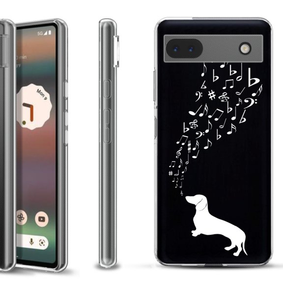 Slim-Fit Gel TPU Phone Case for Google Pixel 6a, by OneToughShield ® - Dachshund/Puppy Music