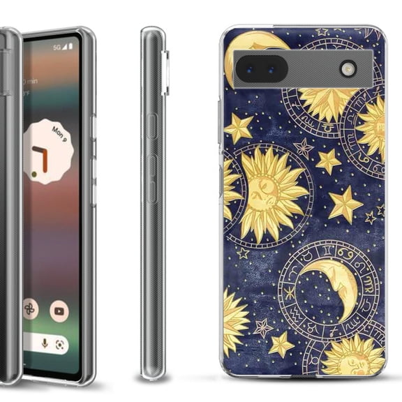 Slim-Fit Gel TPU Phone Case for Google Pixel 6a, by OneToughShield  - Moon Sun Star