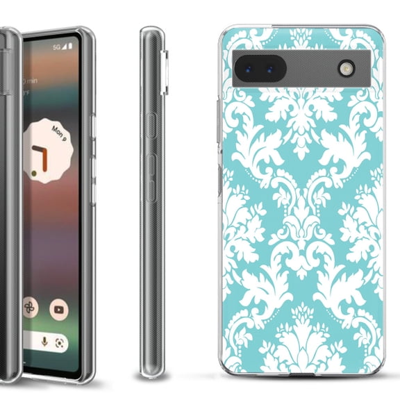 Slim-Fit Gel TPU Phone Case for Google Pixel 6a, by OneToughShield  - Victorian White/Teal