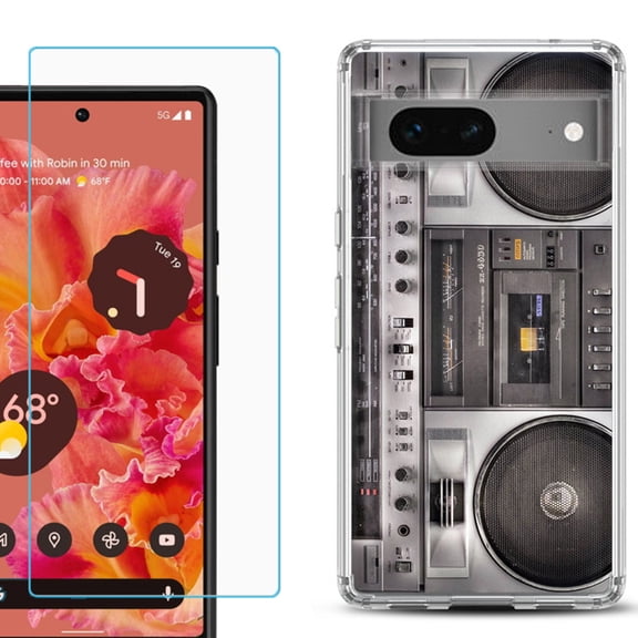 Slim-Fit Gel TPU Phone Case for Google Pixel 7, with Tempered Glass Screen Protector, by OneToughShield ® - Boombox