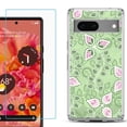 thumbnail image 1 of Slim-Fit Gel TPU Phone Case for Google Pixel 7, with Tempered Glass Screen Protector, by OneToughShield ® - Leaf Pink Green, 1 of 4