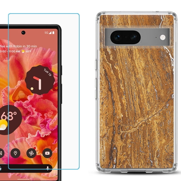 Slim-Fit Gel TPU Phone Case for Google Pixel 7, with Tempered Glass Screen Protector, by OneToughShield ® - Marble / Earth