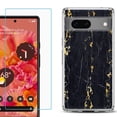 thumbnail image 1 of Slim-Fit Gel TPU Phone Case for Google Pixel 7, with Tempered Glass Screen Protector, by OneToughShield ® - Marble / Gold/Black, 1 of 4