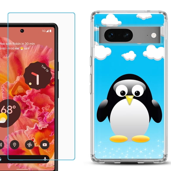 Slim-Fit Gel TPU Phone Case for Google Pixel 7, with Tempered Glass Screen Protector, by OneToughShield  - Penguin