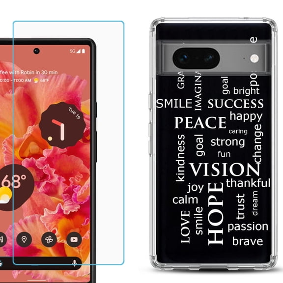 Slim-Fit Gel TPU Phone Case for Google Pixel 7, with Tempered Glass Screen Protector, by OneToughShield ® - Positive Words