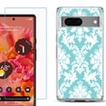 thumbnail image 1 of Slim-Fit Gel TPU Phone Case for Google Pixel 7, with Tempered Glass Screen Protector, by OneToughShield ® - Victorian White/Teal, 1 of 4