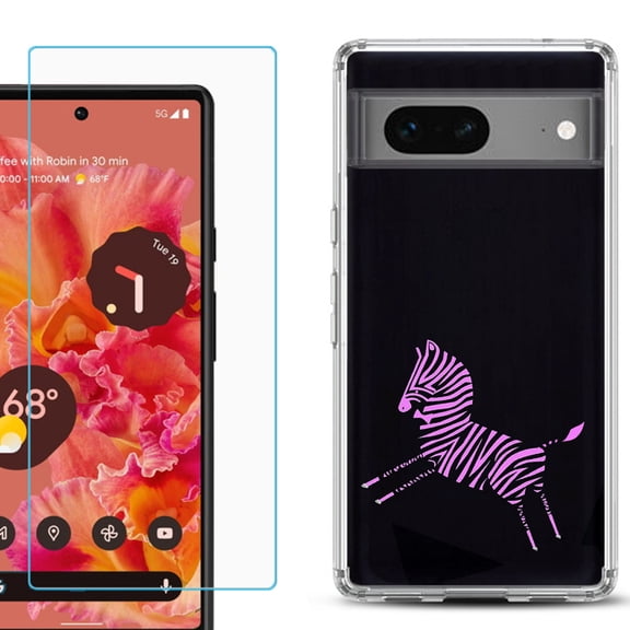 Slim-Fit Gel TPU Phone Case for Google Pixel 7, with Tempered Glass Screen Protector, by OneToughShield ® - Zebra Running