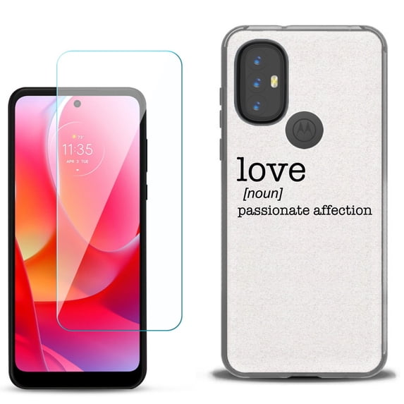 Slim-Fit Gel TPU Phone Case for Motorola Moto G Power 2022, with Tempered Glass Screen Protector, by OneToughShield ® - Dictionary/Love