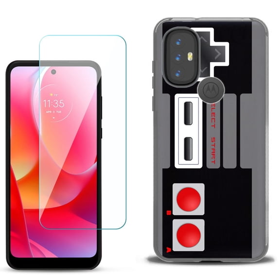 Slim-Fit Gel TPU Phone Case for Motorola Moto G Power 2022, with Tempered Glass Screen Protector, by OneToughShield ® - Game Controller
