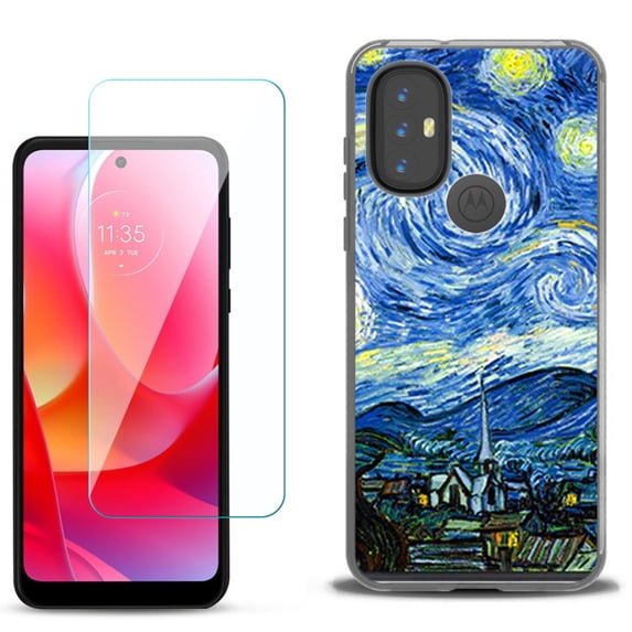 Slim-Fit Gel TPU Phone Case for Motorola Moto G Power 2022, with Tempered Glass Screen Protector, by OneToughShield ® - Starry Night Paris