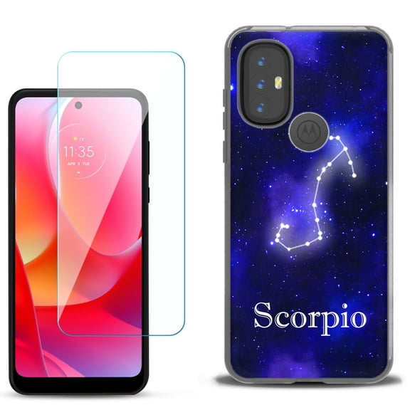 Slim-Fit Gel TPU Phone Case for Motorola Moto G Power 2022, with Tempered Glass Screen Protector, by OneToughShield - Zodiac / Scorpio