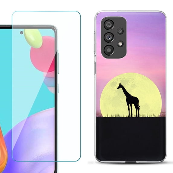 Slim-Fit Gel TPU Phone Case for Samsung Galaxy A33 5G, with Tempered Glass Screen Protector, by OneToughShield ® - Moonlight Giraffe