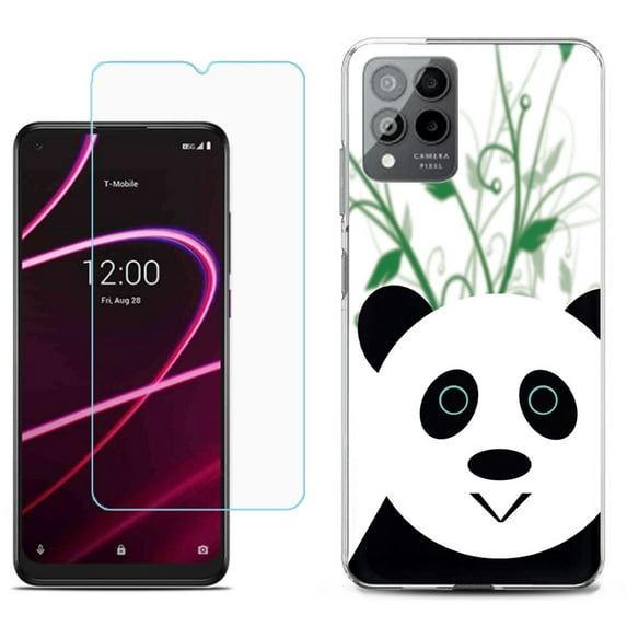 Slim-Fit Gel TPU Phone Case for T-Mobile Revvl 6 Pro 5G, with Tempered Glass Screen Protector, by OneToughShield ® - Panda