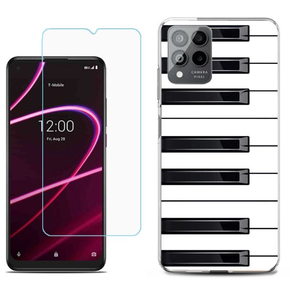 Slim-Fit Gel TPU Phone Case for T-Mobile Revvl 6 Pro 5G, with Tempered Glass Screen Protector, by OneToughShield ® - Piano Design