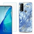 thumbnail image 1 of Slim-Fit Gel TPU Phone Case for TCL 4X 5G, with Tempered Glass Screen Protector, by OneToughShield ® - Marble / Gem Blue, 1 of 3