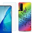 thumbnail image 1 of Slim-Fit Gel TPU Phone Case for TCL 4X 5G, with Tempered Glass Screen Protector, by OneToughShield ® - Music Notes / Rainbow, 1 of 3