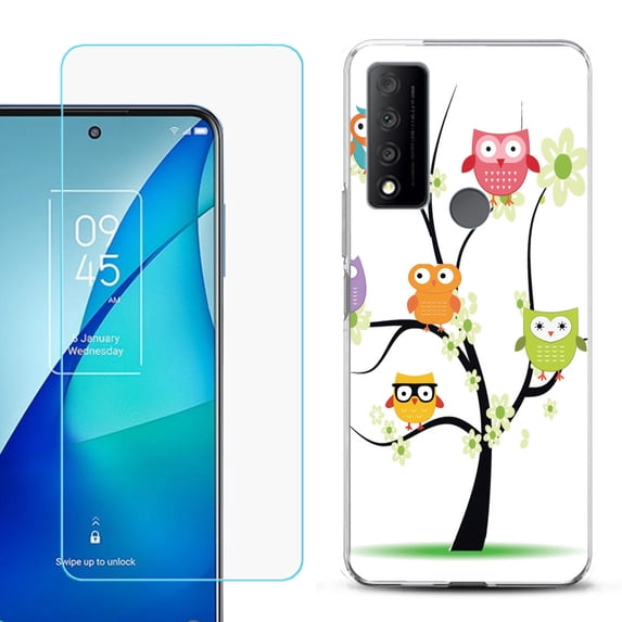 Slim-Fit Gel TPU Phone Case for TCL 4X 5G, with Tempered Glass Screen Protector, by OneToughShield ® - Tree Owl