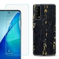 thumbnail image 1 of Slim-Fit Gel TPU Phone Case for TCL Stylus 5G, with Tempered Glass Screen Protector, by OneToughShield ® - Marble / Gold/Black, 1 of 3