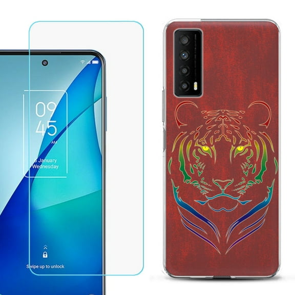 Slim-Fit Gel TPU Phone Case for TCL Stylus 5G, with Tempered Glass Screen Protector, by OneToughShield ® - Night Tiger