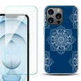 thumbnail image 1 of Slim-Fit Gel TPU Phone Case for iPhone 13 Pro Max, with Tempered Glass Screen Protector, by OneToughShield ® - Mandala / Blue, 1 of 4