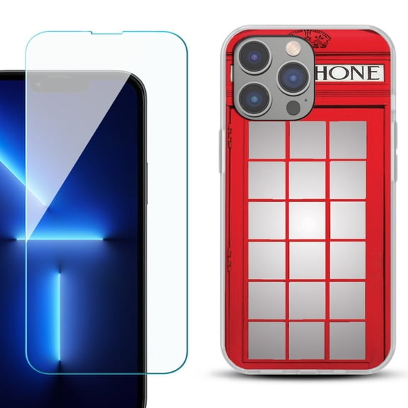 Slim-Fit Gel TPU Phone Case for iPhone 14 Pro Max, with Tempered Glass Screen Protector, by OneToughShield - Phone Booth Red