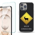 thumbnail image 1 of Slim-Fit Gel TPU Phone Case for iPhone 14 Pro, with Tempered Glass Screen Protector, by OneToughShield ® - Road Sign Deer, 1 of 4
