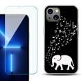 thumbnail image 1 of Slim-Fit Gel TPU Phone Case for iPhone 14, with Tempered Glass Screen Protector, by OneToughShield ® - Elephant Music, 1 of 4