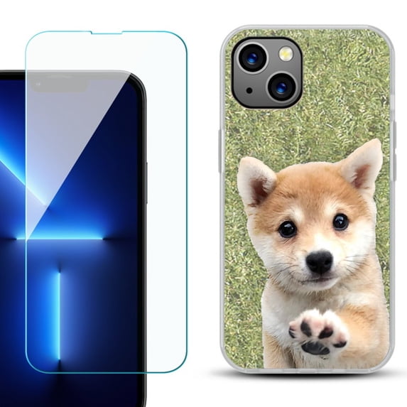 Slim-Fit Gel TPU Phone Case for iPhone 14, with Tempered Glass Screen Protector, by OneToughShield ® - Shiba