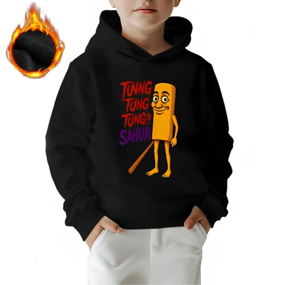 Slim Fit Italian Brainrot Themed Tung Sahur Boys and Girls Hoodie,Fleece Lined Made From 50% Cotton 50% Polyster,Long Sleeve Design Size 5 Years- Size 12 Years