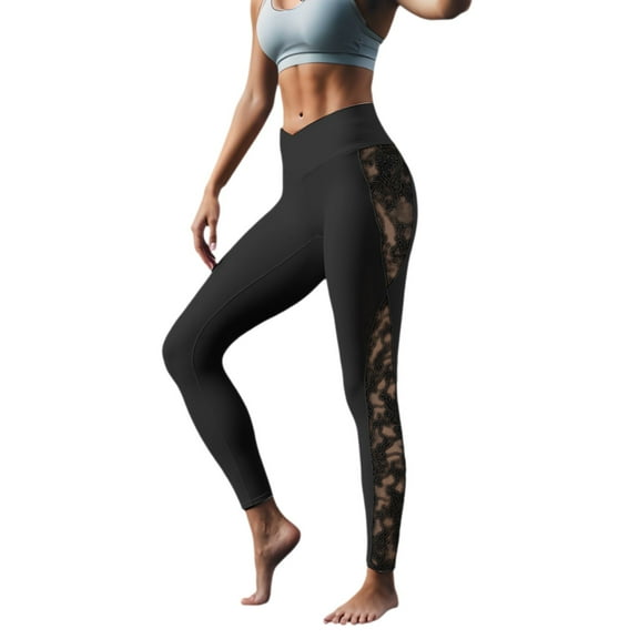 Slim Fit Lace Panelled Yoga Leggings High Waist Running Sports Women's Gym Wear