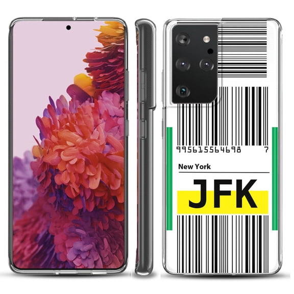 Slim-Fit Lightweight Protective Phone Case compatible with Samsung Galaxy S21 ULTRA 5G, by OneToughShield - Airport Tag / New York