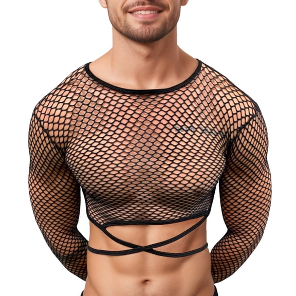 Slim Fit Long Sleeve Shirts for Men Men's Fashion Short Sleeve T Shirt Breathable Mesh Hollow Out Design Casual Slim Fit Top for Spring Summer Daily Wear