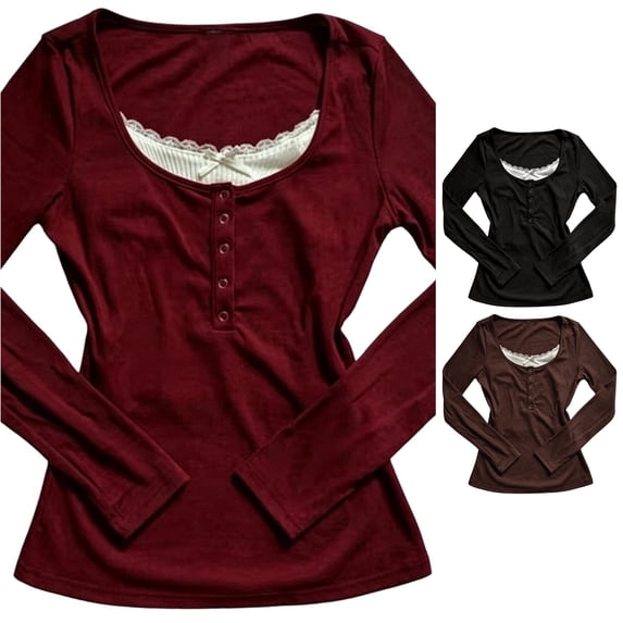 Slim Fit Long Sleeve T Shirt with Casual Round Neck and Lace Printed Top for Everyday and Wear
