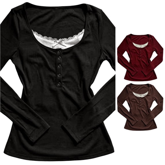 Slim Fit Long Sleeve T Shirt with Casual Round Neck and Lace Printed Top for Everyday and Wear