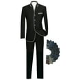thumbnail image 1 of Slim Fit Mandarin Banded Collar Nehru Trimmed Suit w/1 Pair Socks - Black 34S, 1 of 3