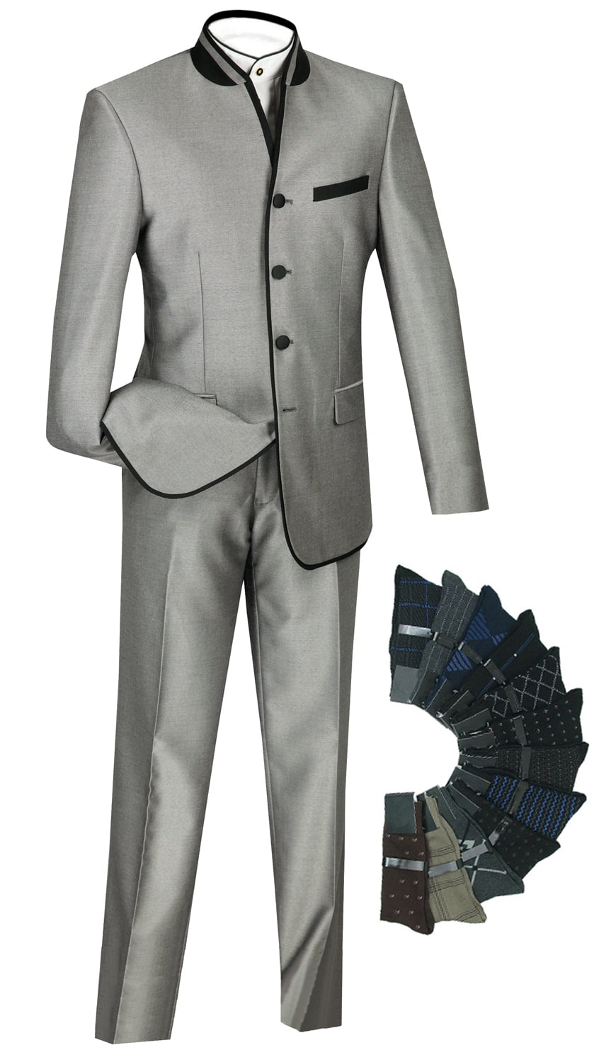 Black 8 Button Mandarin banded collar Nehru Style Suit