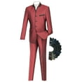 thumbnail image 1 of Slim Fit Mandarin Banded Collar Nehru Trimmed Suit w/1 Pair Socks - Wine 44L, 1 of 3