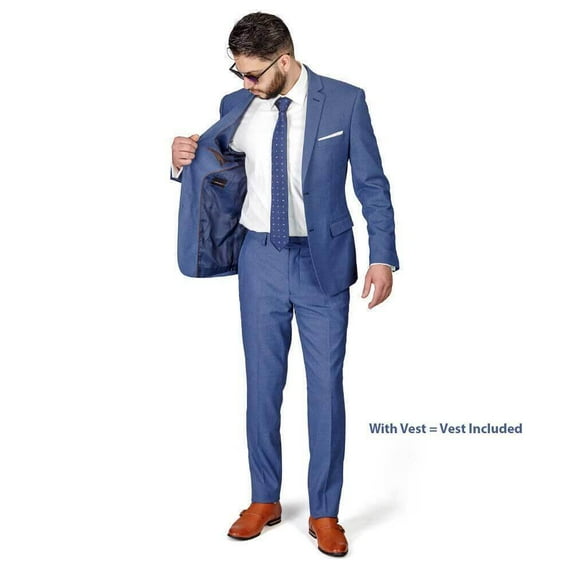 Slim Fit Men Suit Micro Textured Weave 2 Button Notch Collar AZAR 11812 (34 Regular Slate Gray 3 Piece Vested)