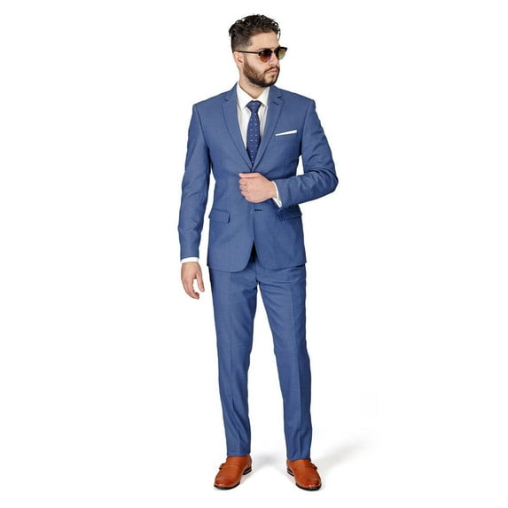 Slim Fit Men Suit Micro Textured Weave 2 Button Notch Collar AZAR 11812 (44 Long 37/38 Waist 34 Length, Slate Gray)