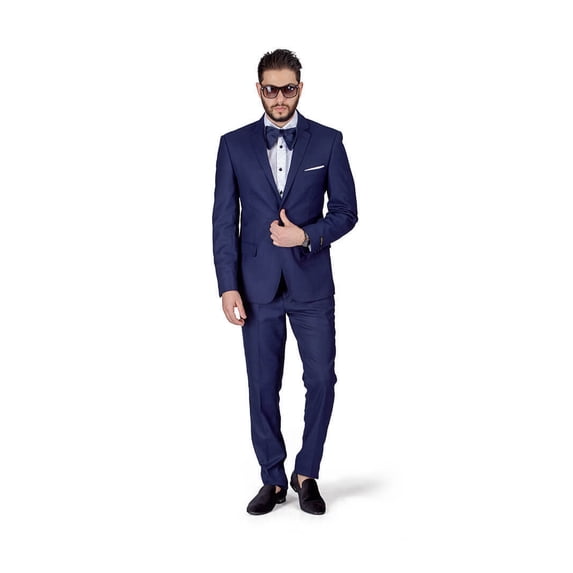 Slim Fit Men Suit Micro Textured Weave 2 Button Notch Collar AZAR 11812 (46 Long 39/40 Waist 34 Length, Navy Blue)
