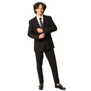 Slim Fit Men Suit Stretchy Spandex Peak Lapel 2 Button Flat Front Pants 9936 US, Numeric, 36, Regular, Regular, Black