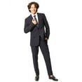 thumbnail image 1 of Slim Fit Men Suit Stretchy Spandex Peak Lapel 2 Button Flat Front Pants 9936 (US, Numeric, 52, Regular, Tall, Navy Blue), 1 of 7