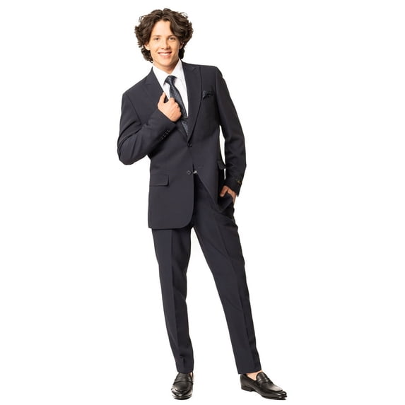 Slim Fit Men Suit Stretchy Spandex Peak Lapel 2 Button Flat Front Pants 9936 (US, Numeric, 52, Regular, Tall, Navy Blue)